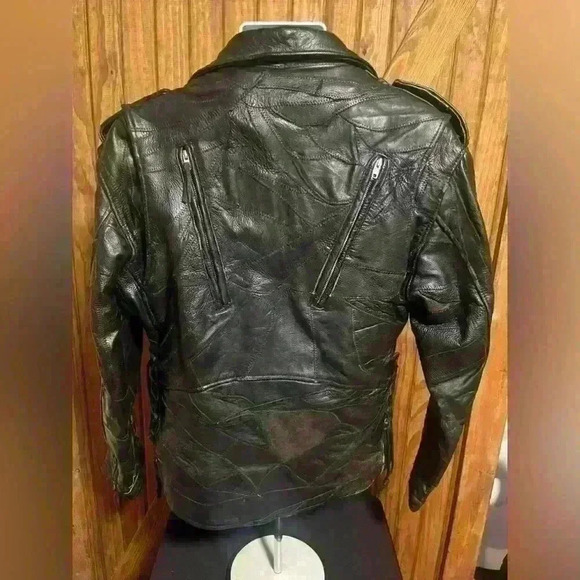 Diamond Plate Buffalo Leather Motorcycle Jacket - Picture 2 of 5